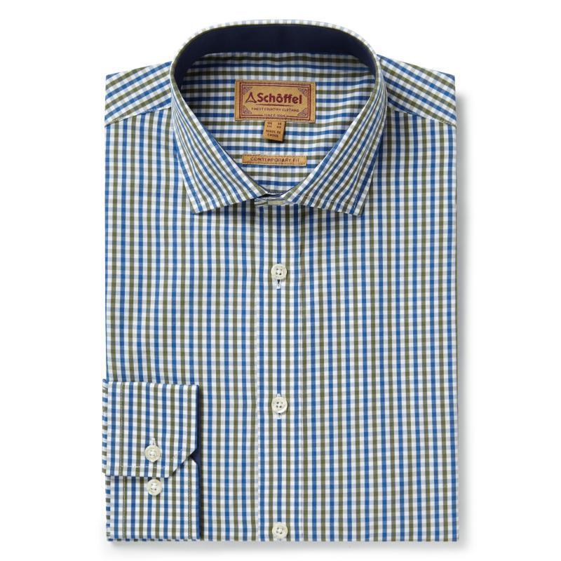 Schoffel Hebden Tailored Fit Mens Shirt - Sea Blue/Olive - William Powell