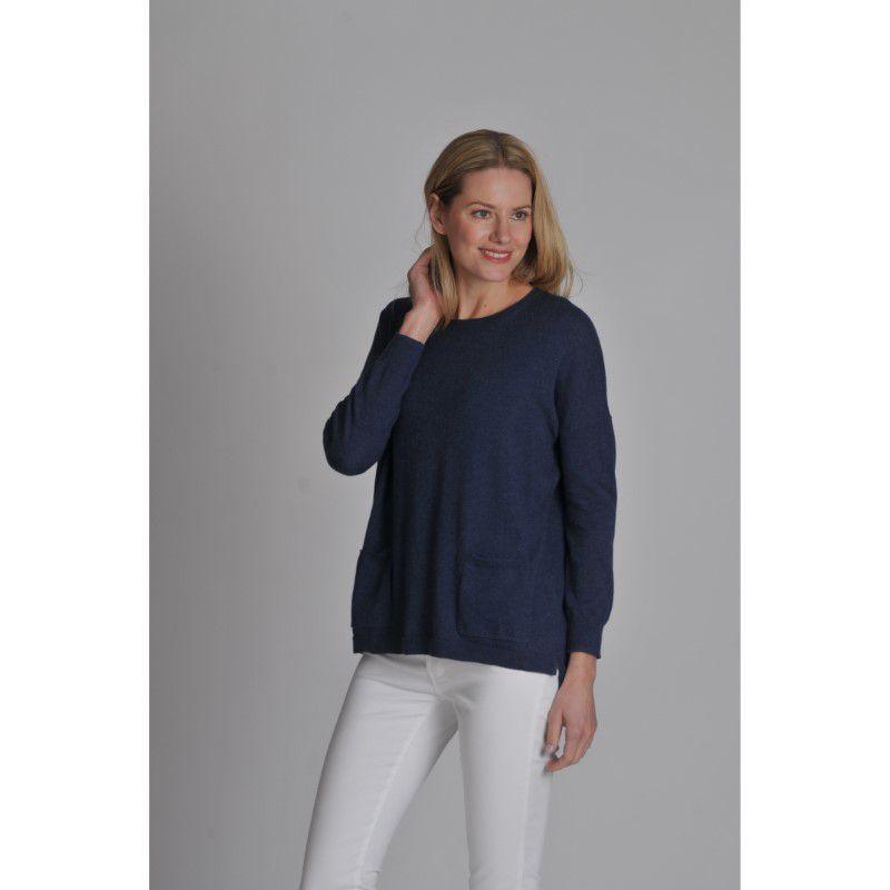 Schoffel Ladies Cotton Cashmere Crew with Pockets - Indigo - William Powell