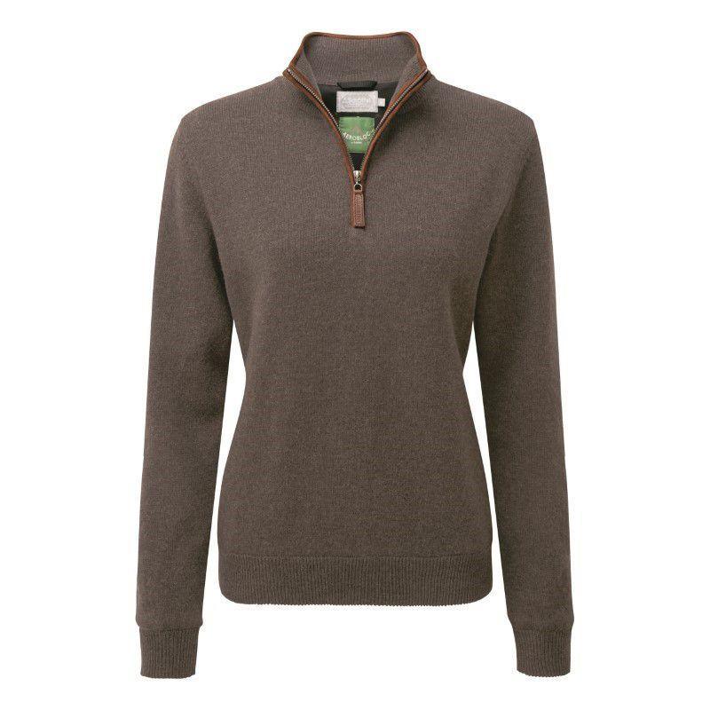 Schoffel Ladies Lambswool Aerobloc 1/4 Zip Neck Jumper - Mole - William Powell