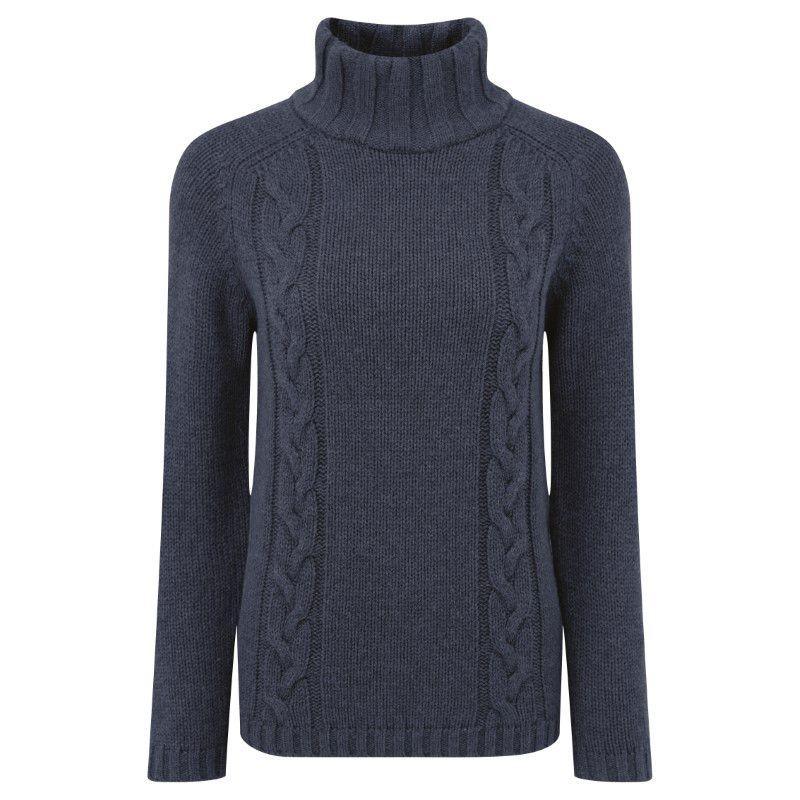 Schoffel Ladies Merino Cable Roll Neck Jumper - Indigo - William Powell