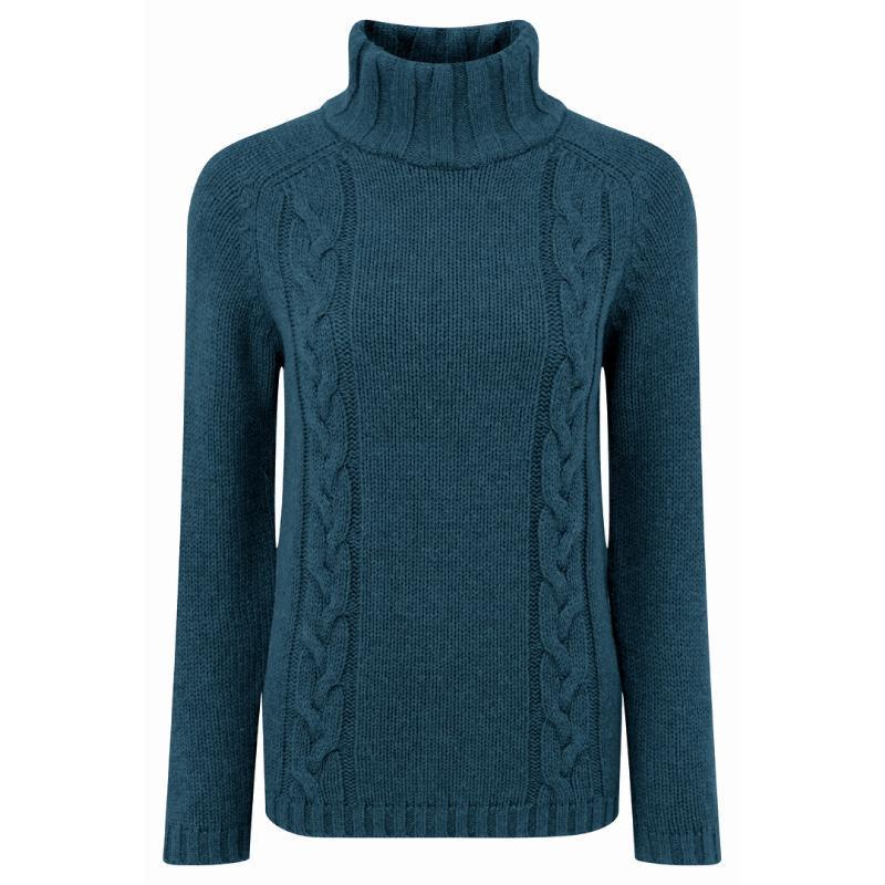 Schoffel Ladies Merino Cable Roll Neck Jumper - Kingfisher - William Powell