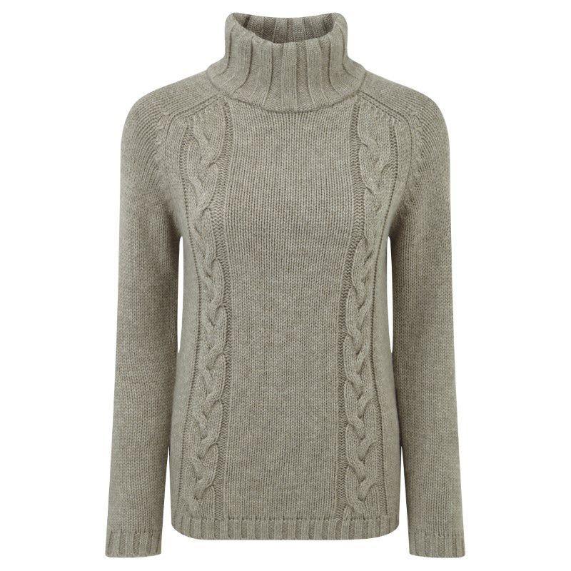 Schoffel Ladies Merino Cable Roll Neck Jumper - Mink - William Powell