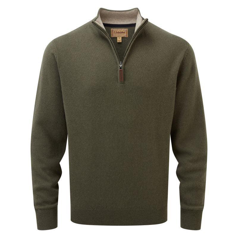 Schoffel Lambswool 1/4 Zip Neck Mens Jumper - Moss - William Powell