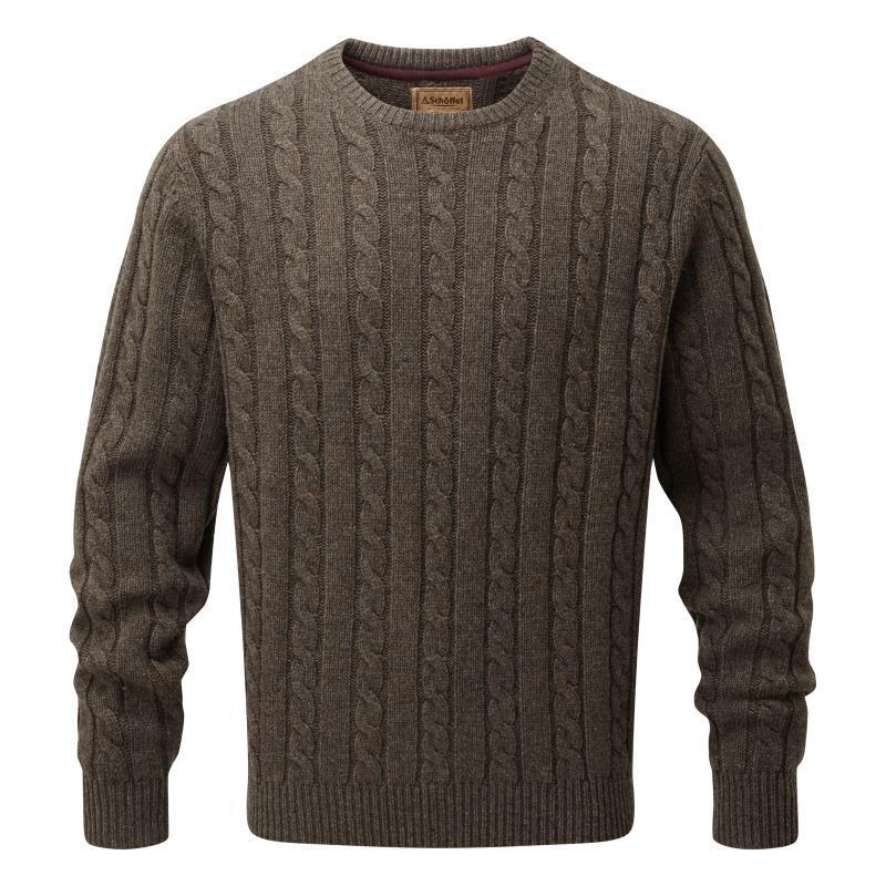 Schoffel Lambswool Chunky Cable Crew Neck Mens Jumper - Mocha - William Powell