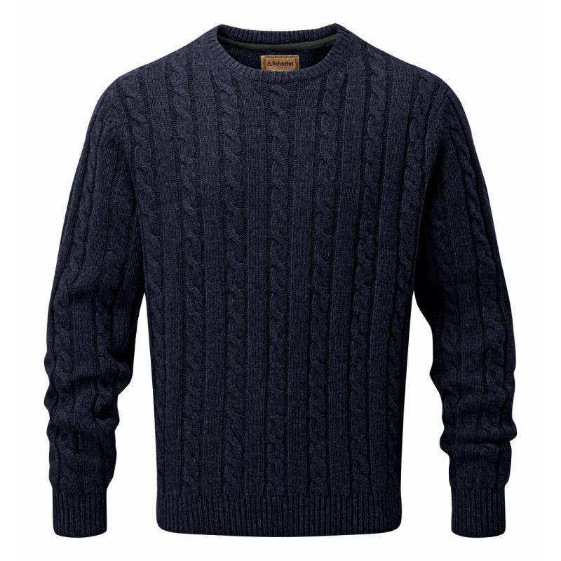 Schoffel Lambswool Chunky Cable Crew Neck Mens Jumper - Navy - William Powell