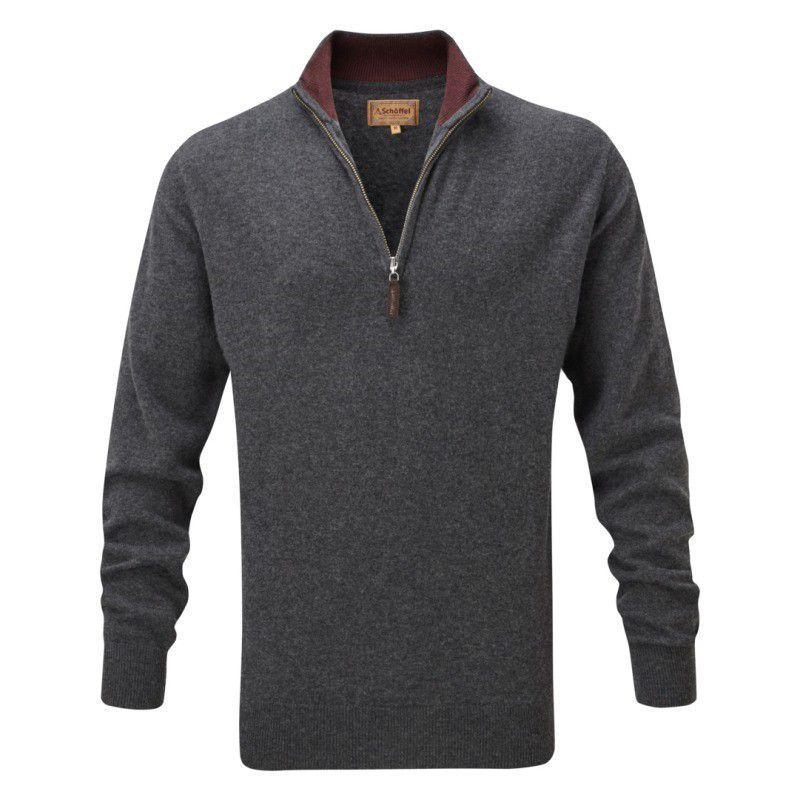 Schoffel Merino 1/4 Zip with Contrast Trims - Charcoal / Fig - William Powell