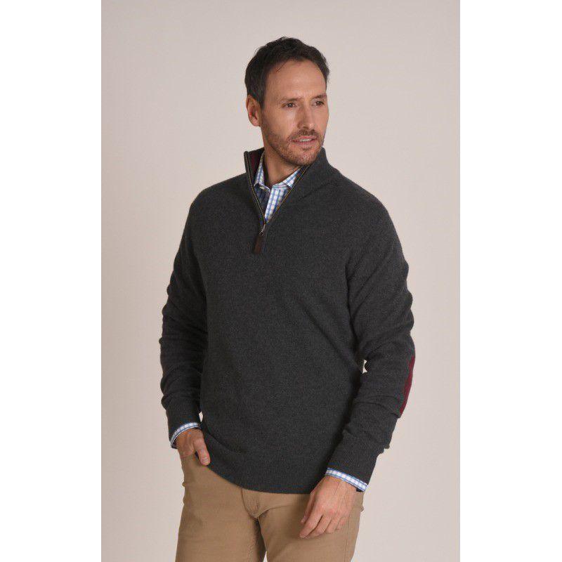 Schoffel Merino 1/4 Zip with Contrast Trims - Charcoal / Fig - William Powell