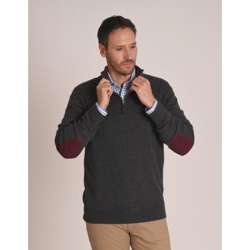 Schoffel Merino 1/4 Zip with Contrast Trims - Charcoal / Fig - William Powell