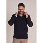 Schoffel Merino 1/4 Zip with Contrast Trims - Navy / Mocha - William Powell