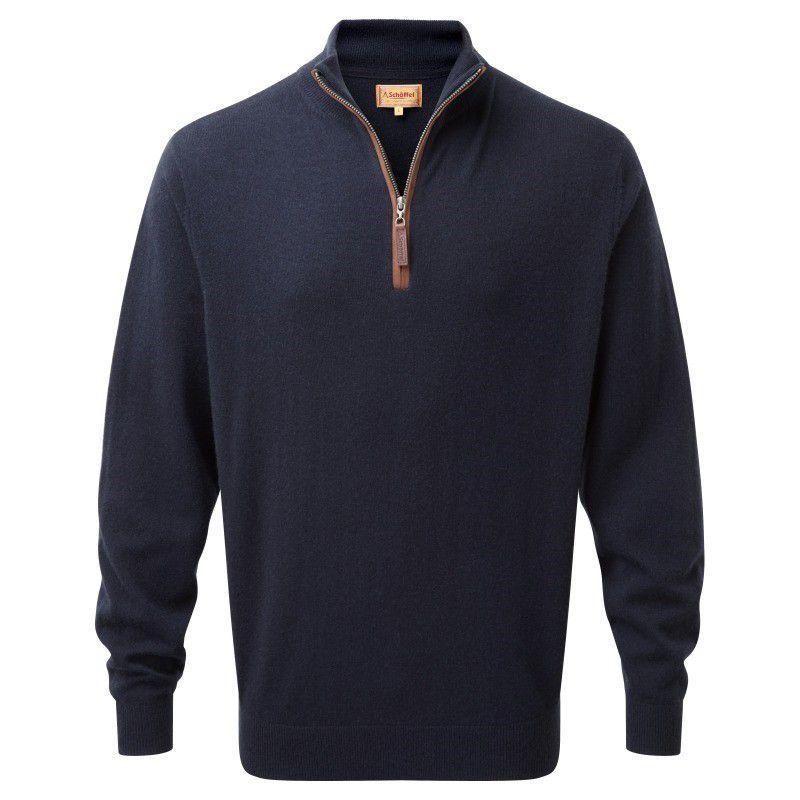 Schoffel Merino/Cashmere 1/4 Zip Neck Jumper - Navy - William Powell
