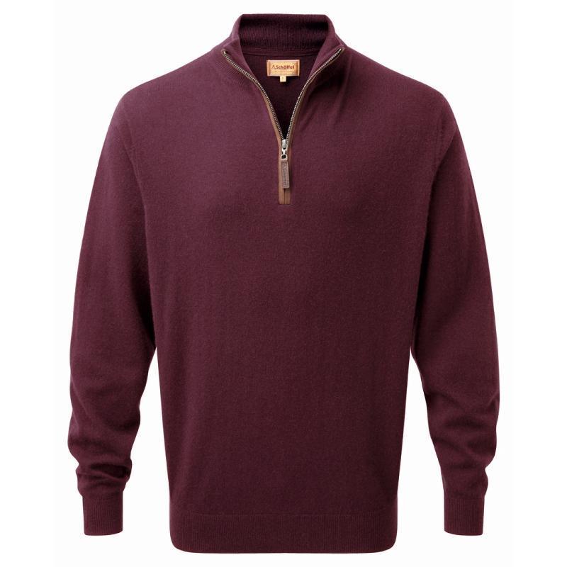 Schoffel Merino/Cashmere 1/4 Zip Neck Mens Jumper - Damson - William Powell