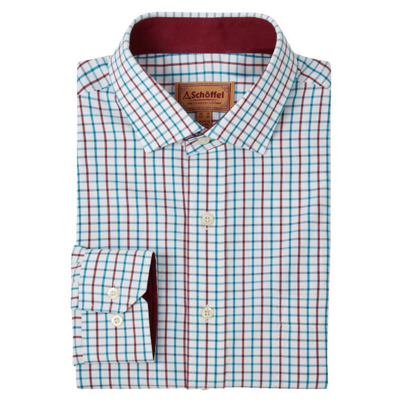 Schoffel Milton Tailored Fit Mens Shirt - Bordeaux/ Dark Teal Check - William Powell