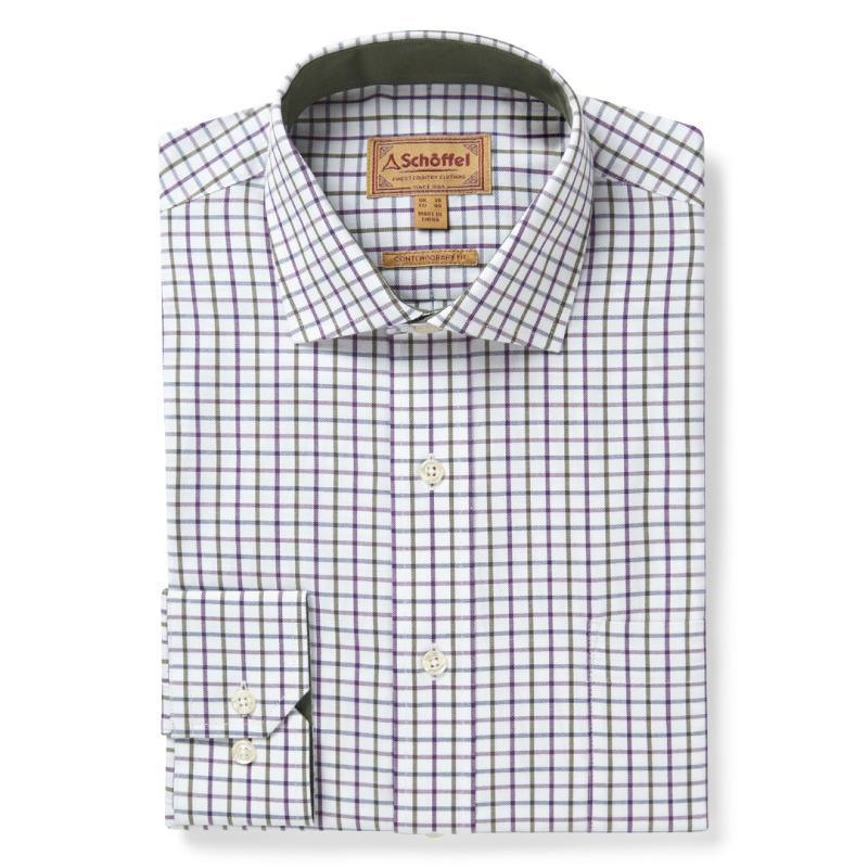 Schoffel Milton Tailored Fit Mens Shirt - Purple/Olive Check - William Powell