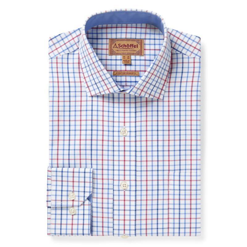 Schoffel Milton Tailored Fit Mens Shirt - Red/Denim Check - William Powell