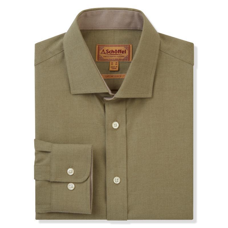 Schoffel Newton Tailored Sporting Fit Mens Cotton Wool Shirt - Olive ...