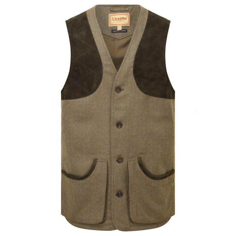 Schoffel Ptarmigan II Mens Tweed Waistcoat - Loden Green Herringbone Tweed - William Powell