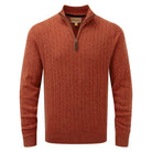 Schoffel Tain Cable Lambswool 1/4 Zip Neck Mens Jumper - Rust - William Powell