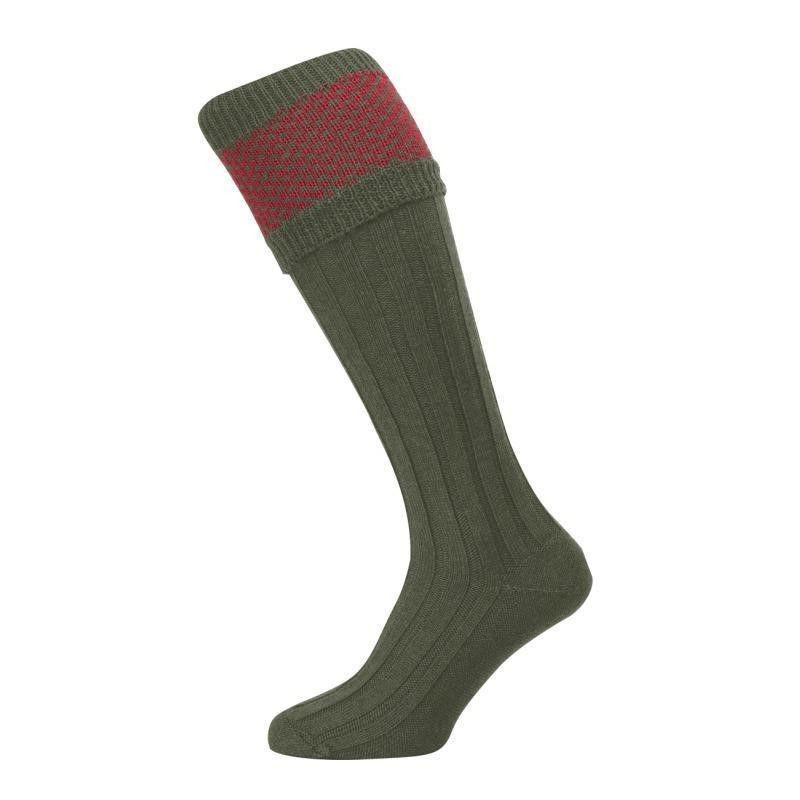 The Penrith Shooting Sock - Regal Green/Red - William Powell