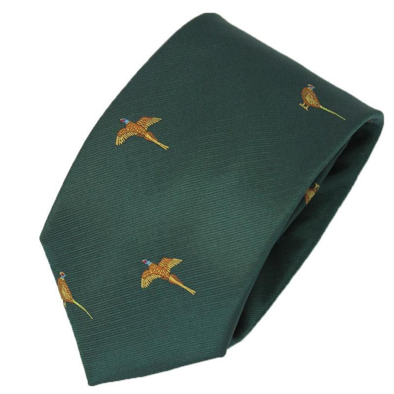 William Powell Pheasants Flying & Standing Tie - Green