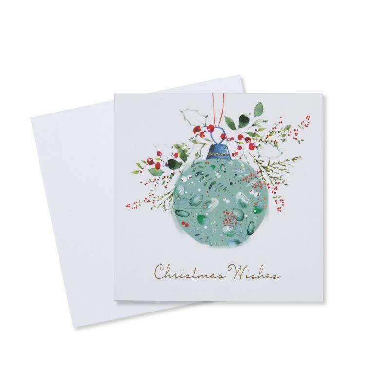 Watercolour Floral Bauble & Wreath Charity Christmas Card - 10 Pack - William Powell