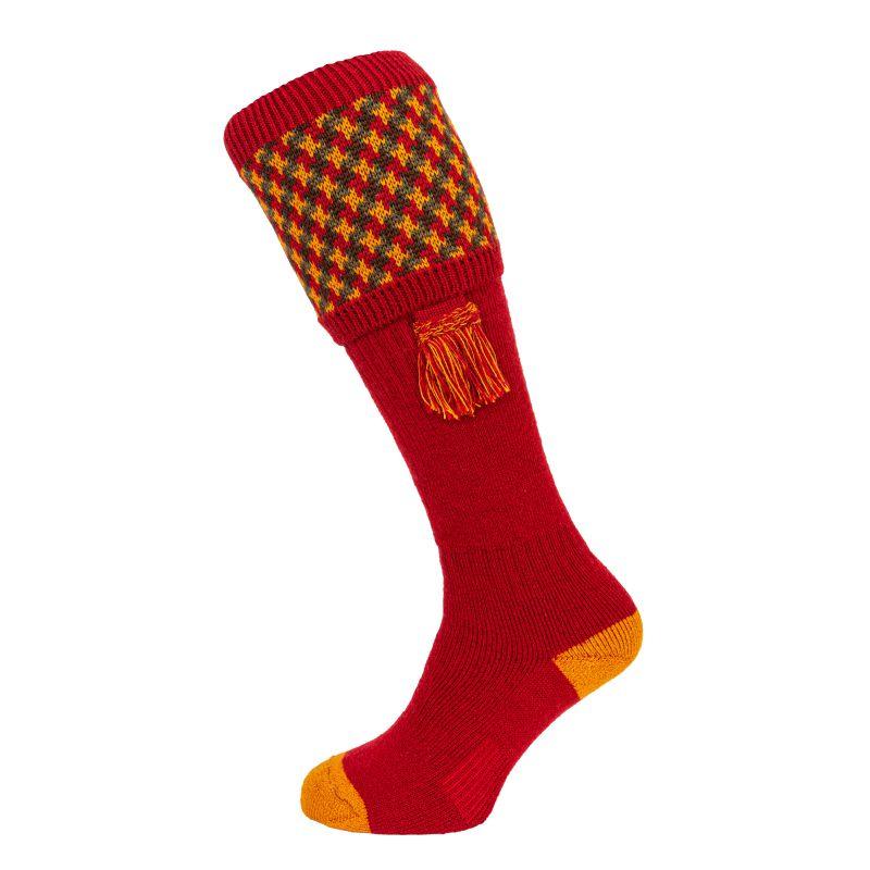 William Powell Cromarty Mens Shooting Socks with Garters - Brick Red - William Powell