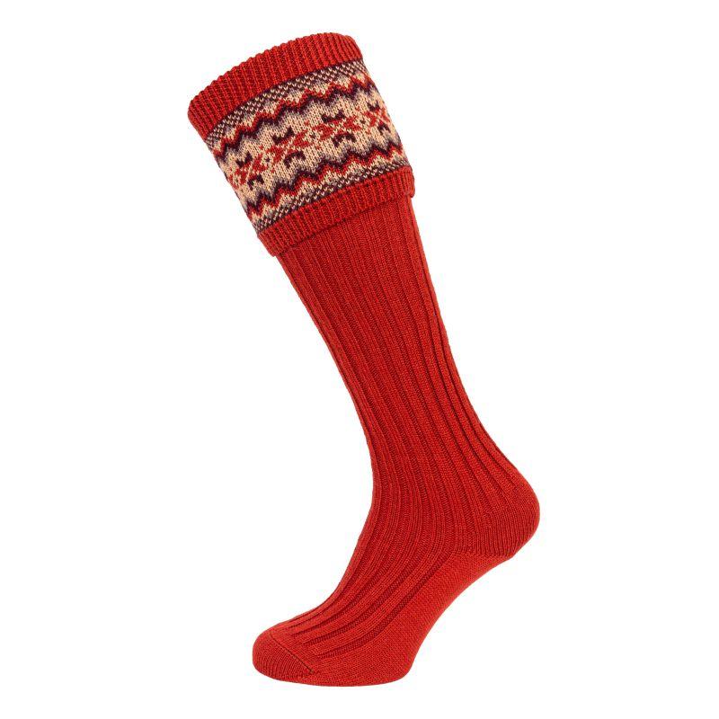 William Powell Ladies Fairisle Stockings - Chestnut - William Powell