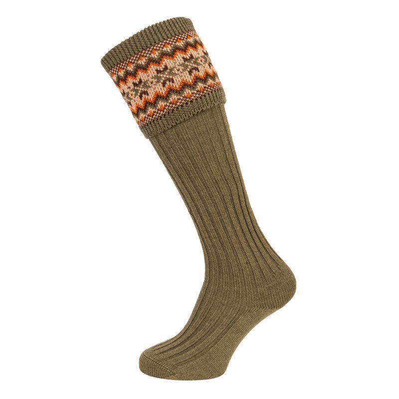 William Powell Ladies Fairisle Stockings - Dark Olive - William Powell