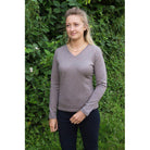 William Powell Ladies Merino V Neck Jumper - Mushroom - William Powell