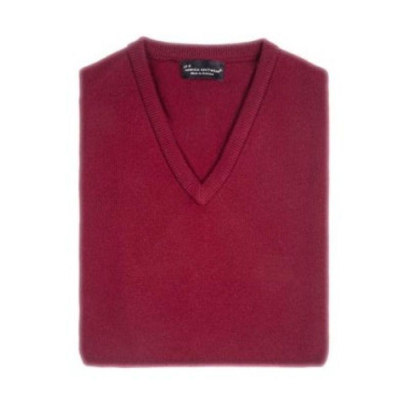 William Powell Lambswool Sleeveless V Neck Slipover - Bordeaux - William Powell