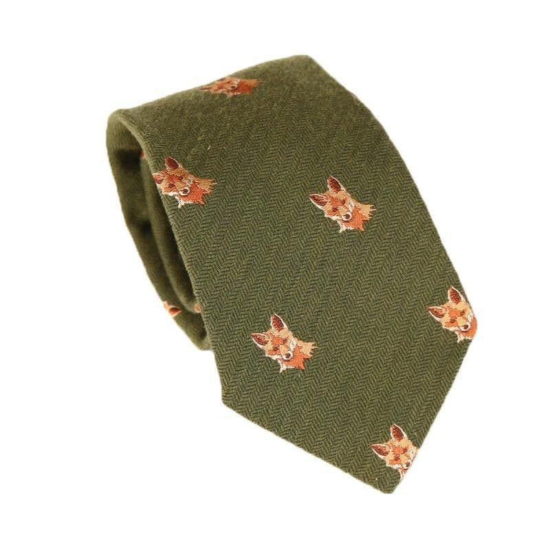 Wool Silk Mix Tie Foxhead - Green - William Powell