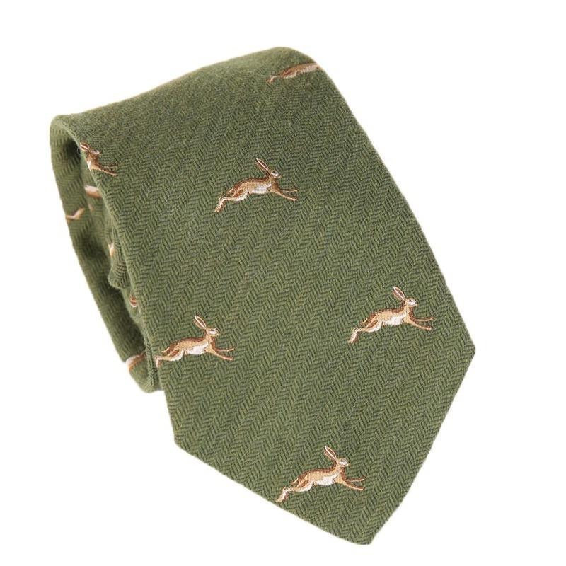 Wool Silk Mix Tie Hare - Green - William Powell