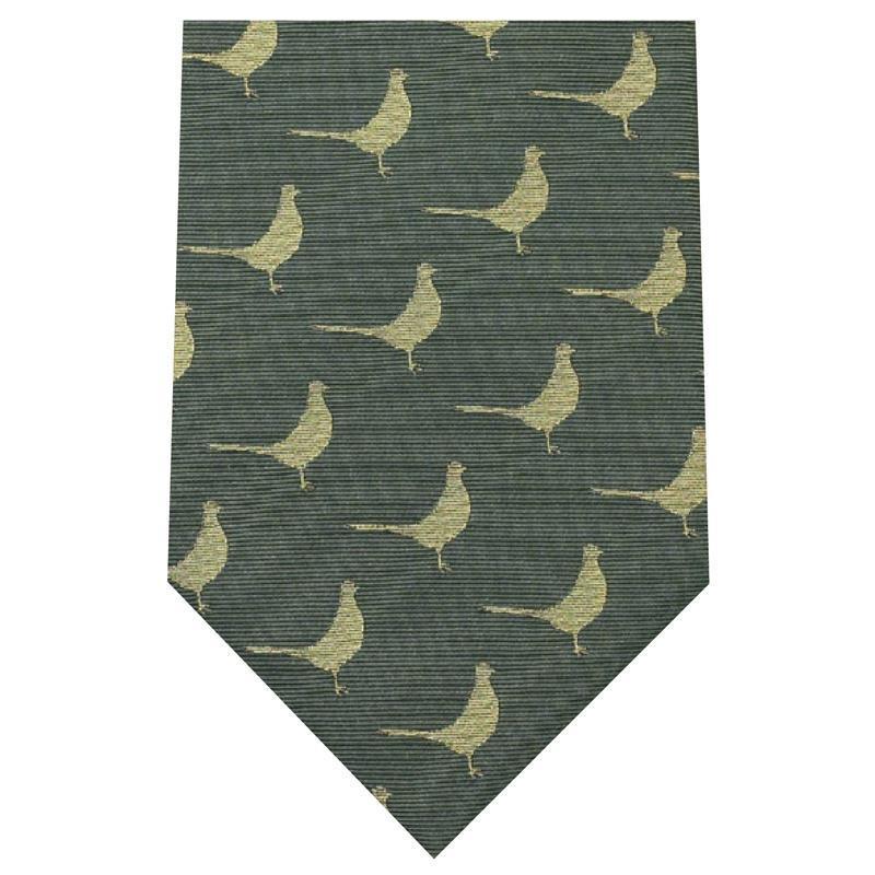 Woven Silk Tie - Green Standing Pheasant - William Powell